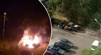 Дівчина в білій футболці била машину ногою: вночі невідомі спалили три авто на Оболоні у Києві