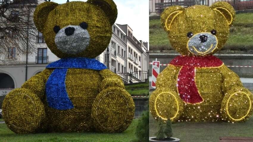 У Польщі скандал через інсталяцію золотого ведмедя з синім шарфом: побачили “українські” кольори (ФОТО)